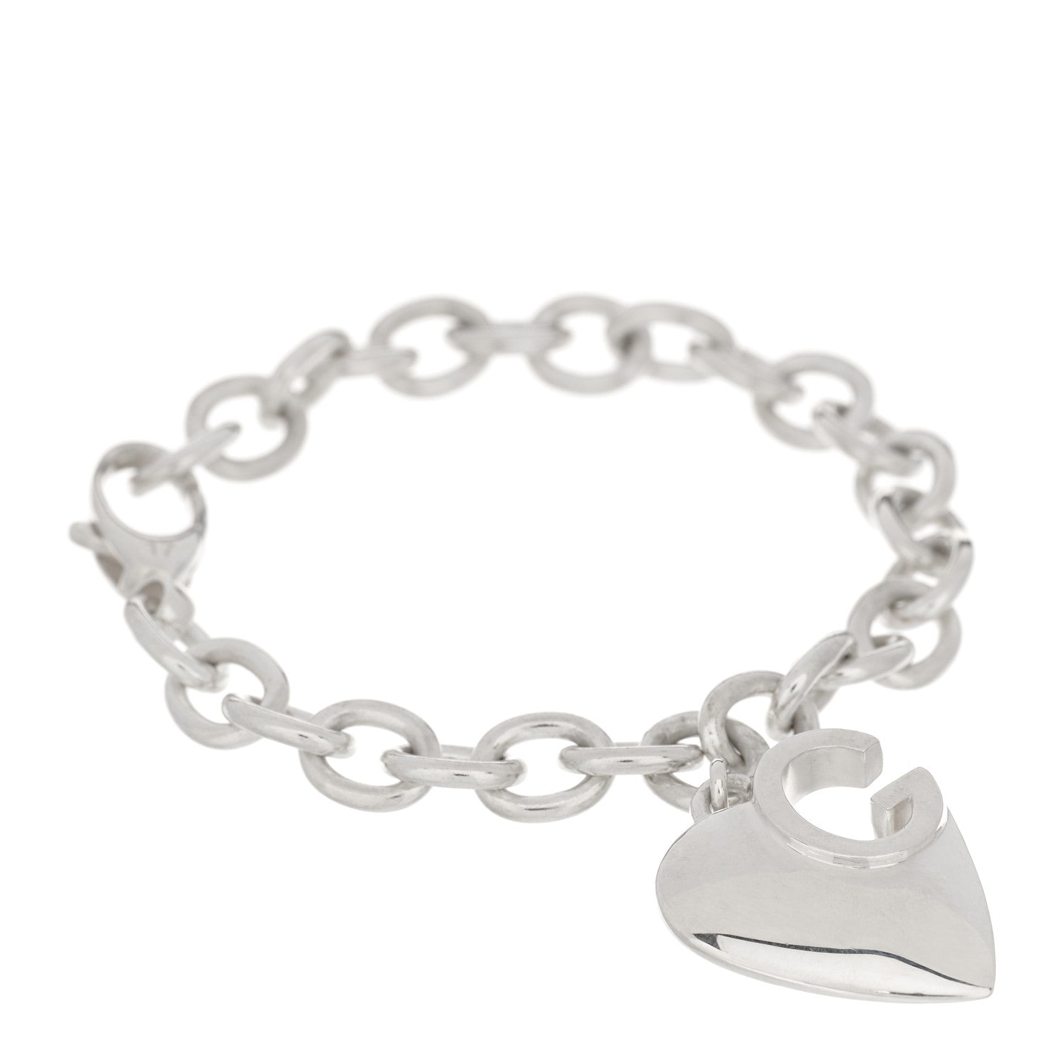 Gucci Sterling Silver G Heart Charm Link Bracelet 1 of 3