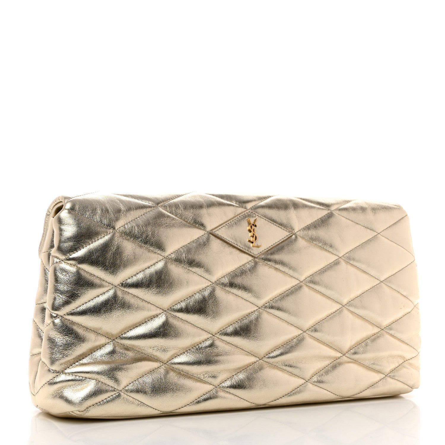 Saint Laurent Metallic Lambskin Quilted Sade Puffer Envelope Clutch Platino 3 of 7
