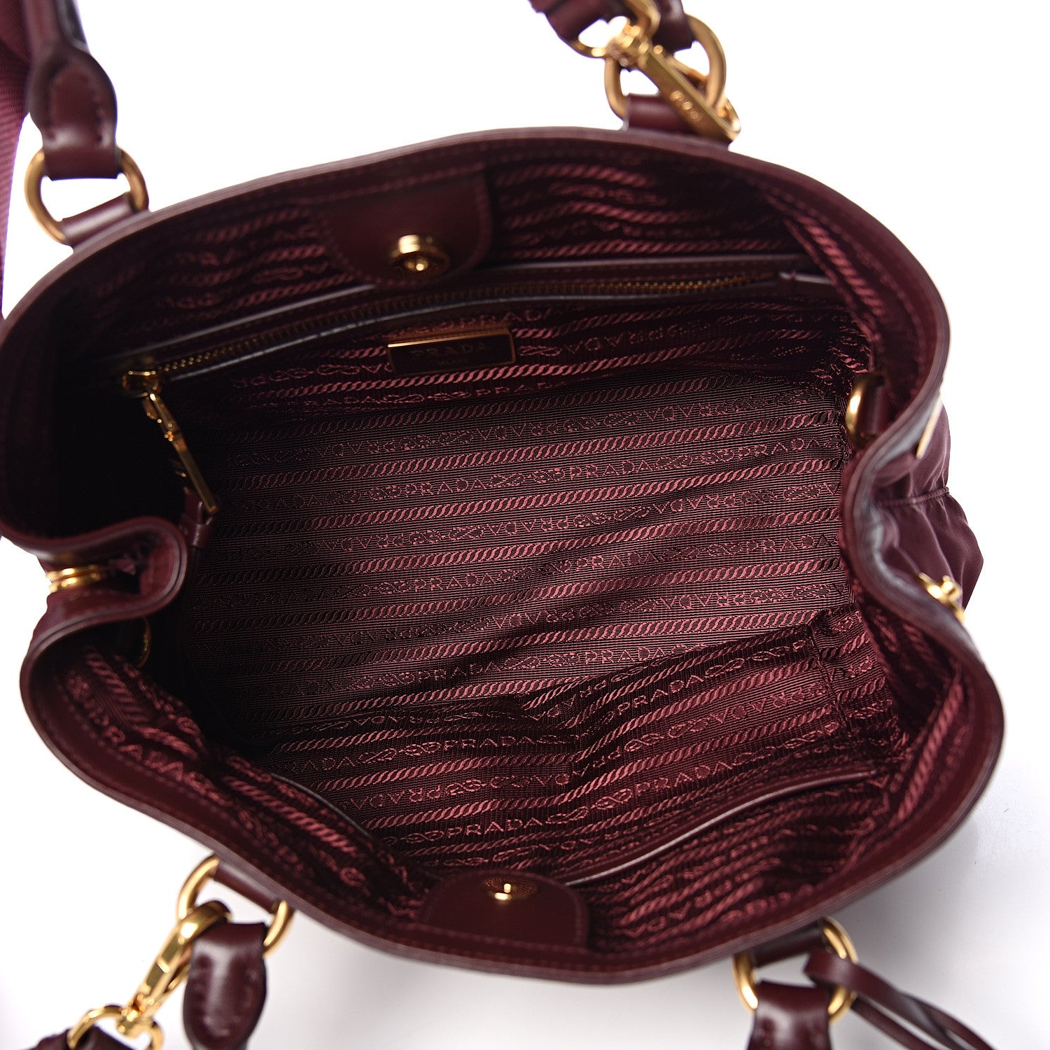 Prada Tessuto Nylon Soft Calf Small Tote Granato 4 of 8