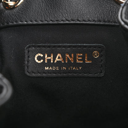 Chanel Lambskin Quilted Chain Drawstring Bag Black 6 of 9