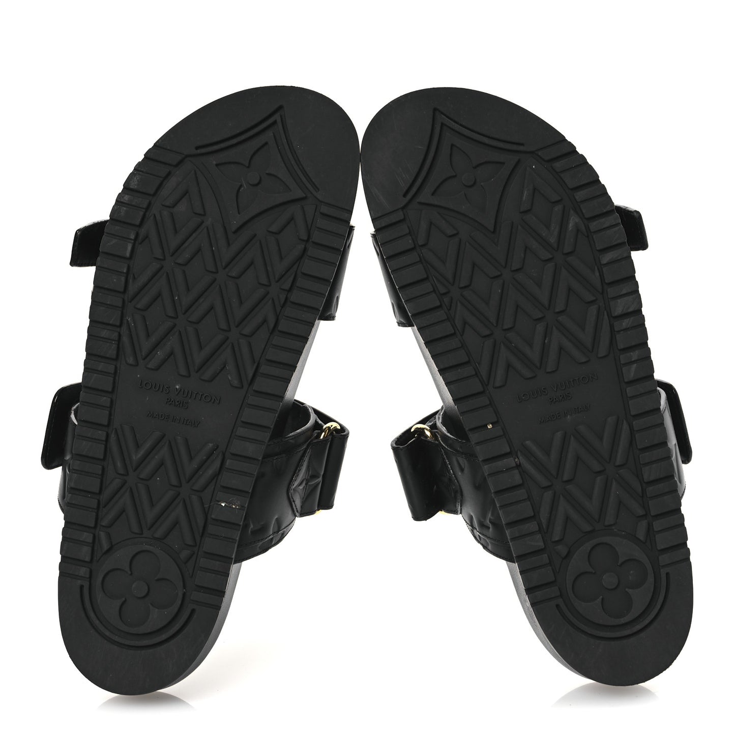 Lambskin Embossed Monogram Bom Dia Flat Mule Sandals 38 Black