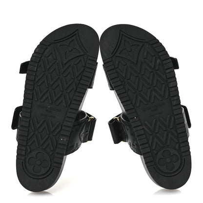 Louis Vuitton Lambskin Embossed Monogram Bom Dia Flat Mule Sandals 38 Black 8 of 13