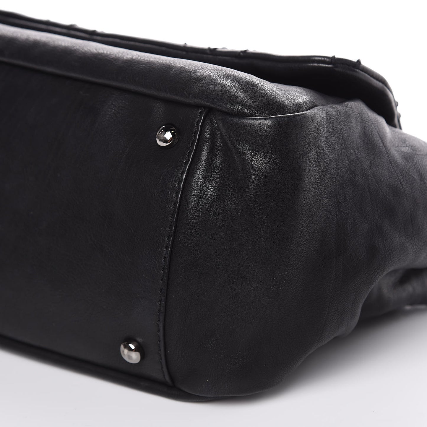 Calfskin Diamond Stitch Accordion Flap Black