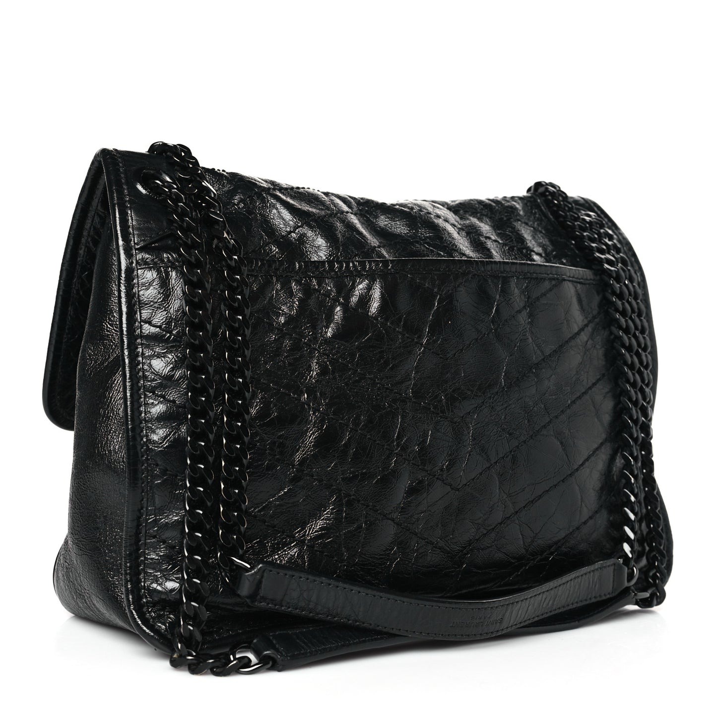 Crinkled Calfskin Matelasse Monogram Medium Niki Chain Satchel Black