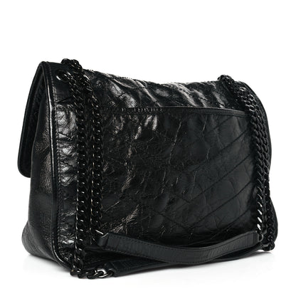 Saint Laurent Crinkled Calfskin Matelasse Monogram Medium Niki Chain Satchel Black 3 of 9
