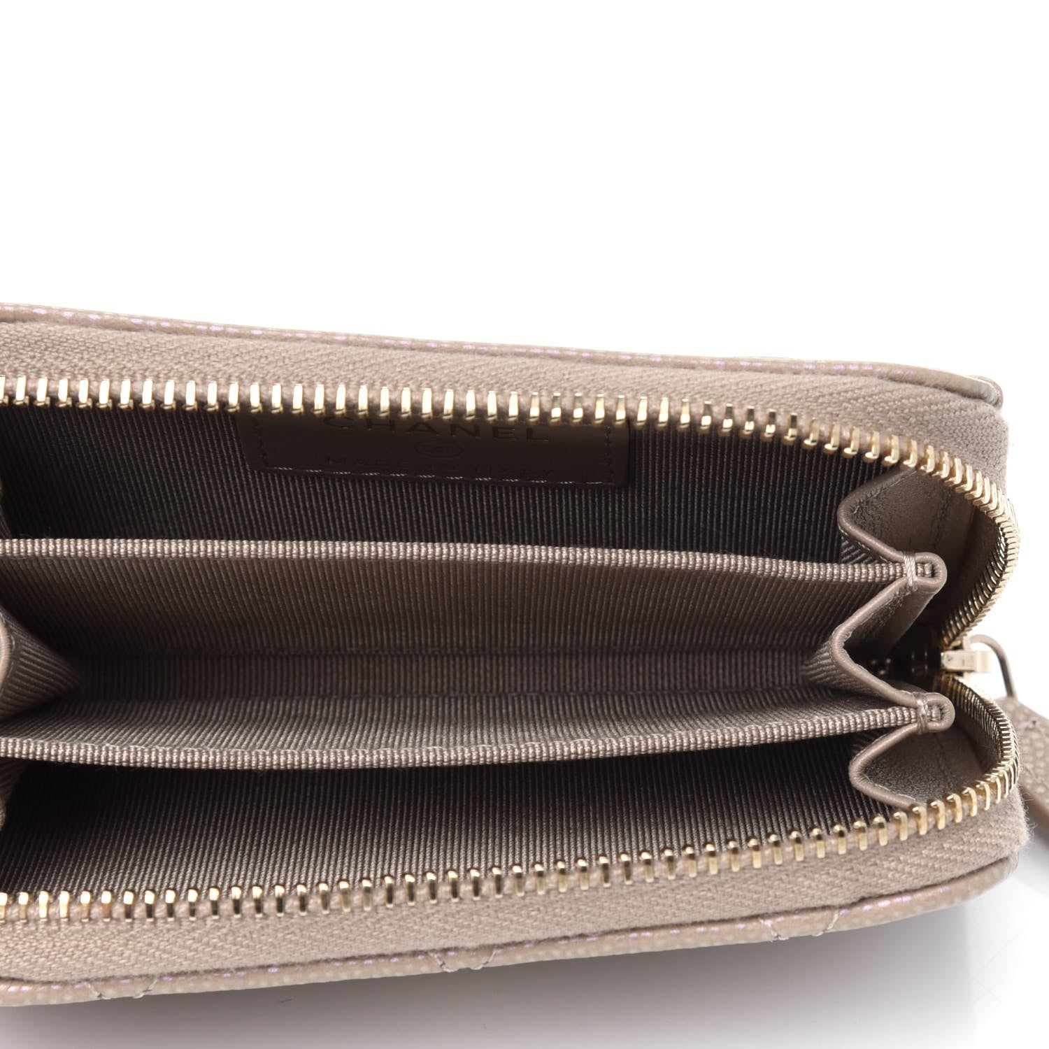 Chanel Iridescent Caviar Quilted Zip Around Coin Purse Beige 3 of 4