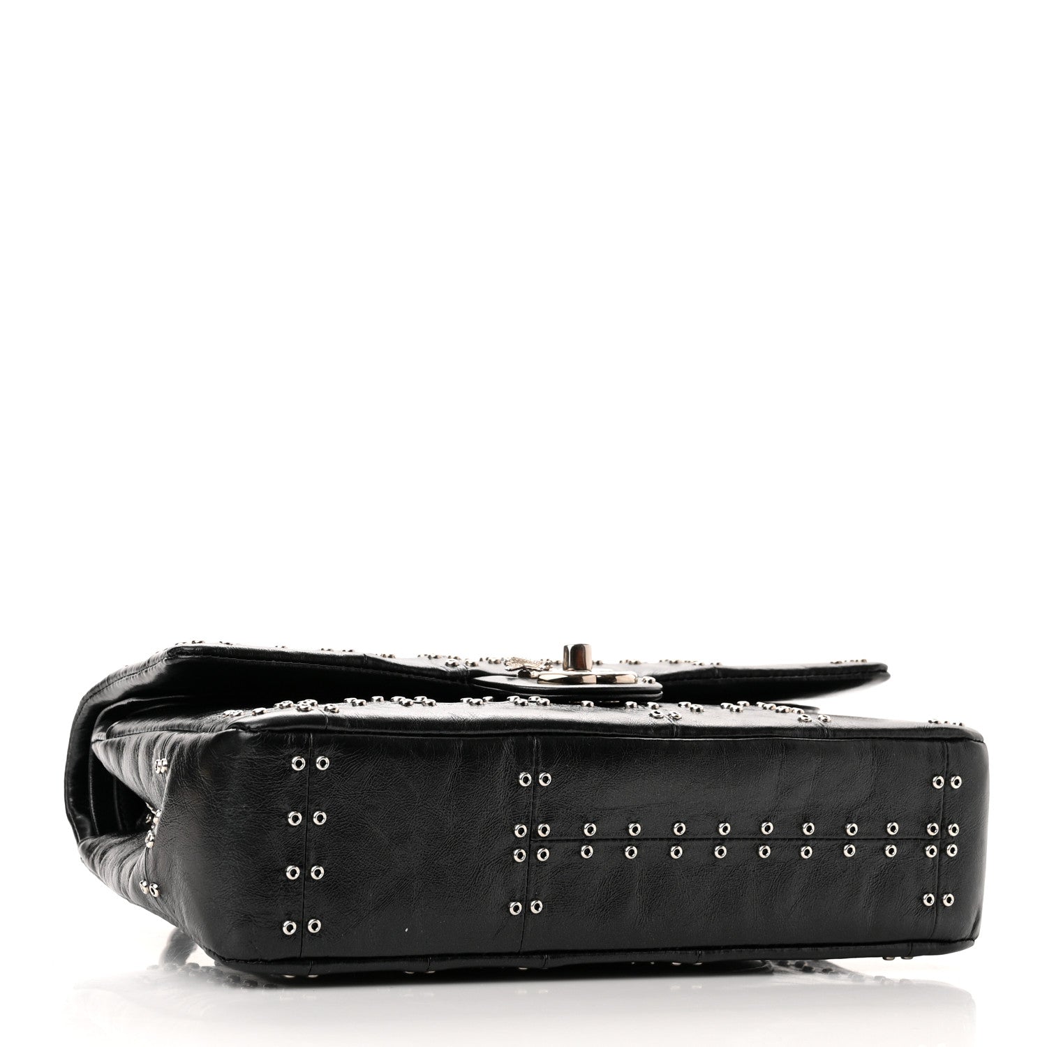 Chanel Glazed Calfskin Grommet Embellished Medium Airline Double Flap Black 4 of 11