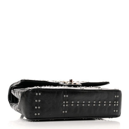 Chanel Glazed Calfskin Grommet Embellished Medium Airline Double Flap Black 4 of 11