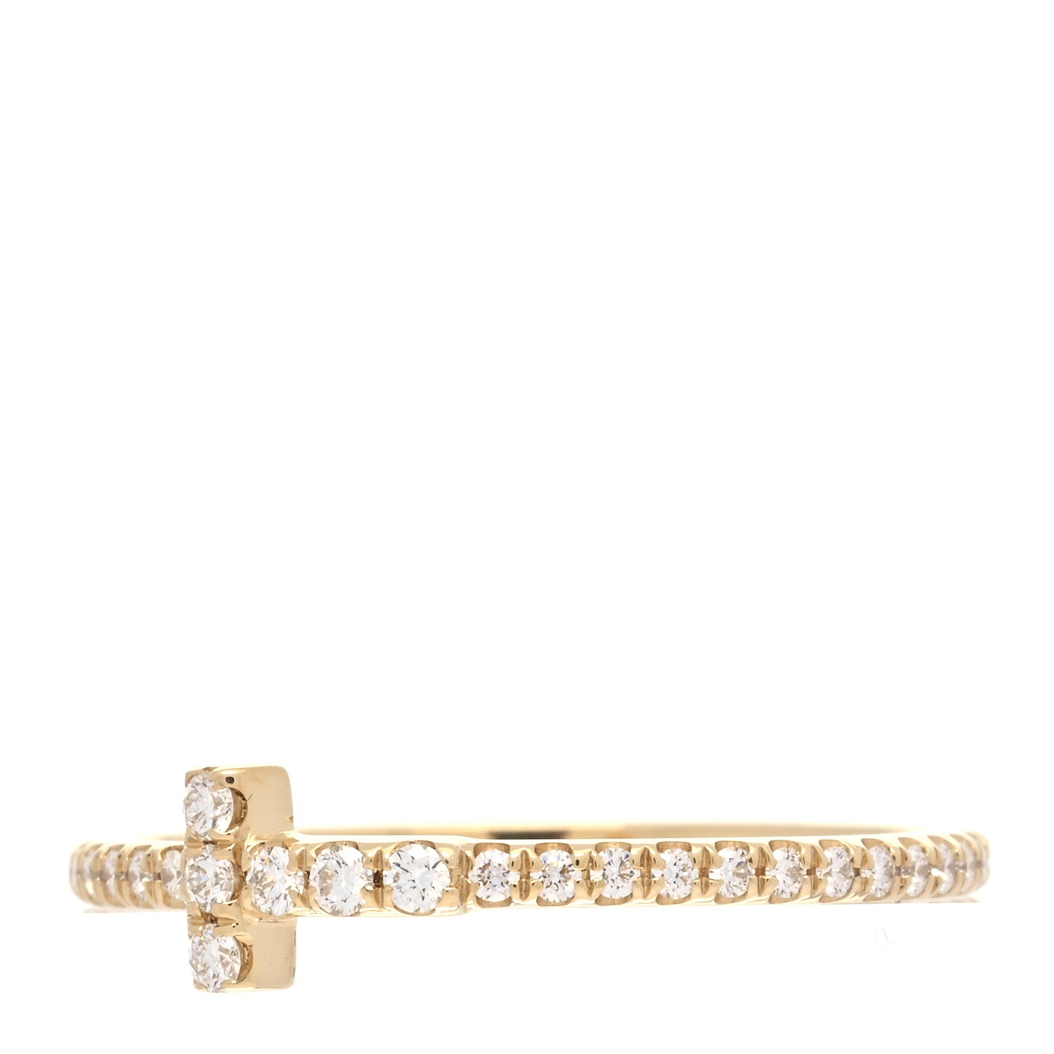 Tiffany 18K Yellow Gold Diamond T Wire Pave Ring 50 5.5 4 of 6