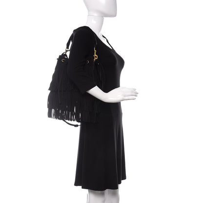 Saint Laurent Suede Calfskin Small Emmanuelle Fringe Bucket Bag Black 2 of 11