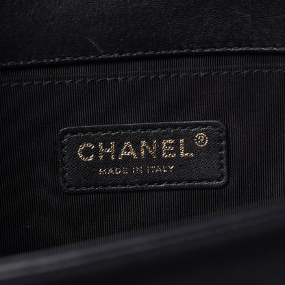 Chanel Lambskin Quilted Crest Embellished Medium Boy Flap Black White Blue 6 of 15