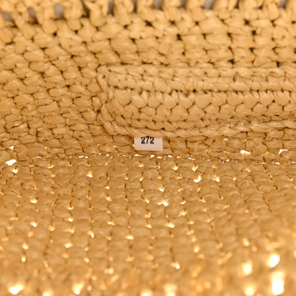 Prada Yarn Raffia Effect Crochet Logo Embroidered Shopping Tote Bag Naturale 7 of 10