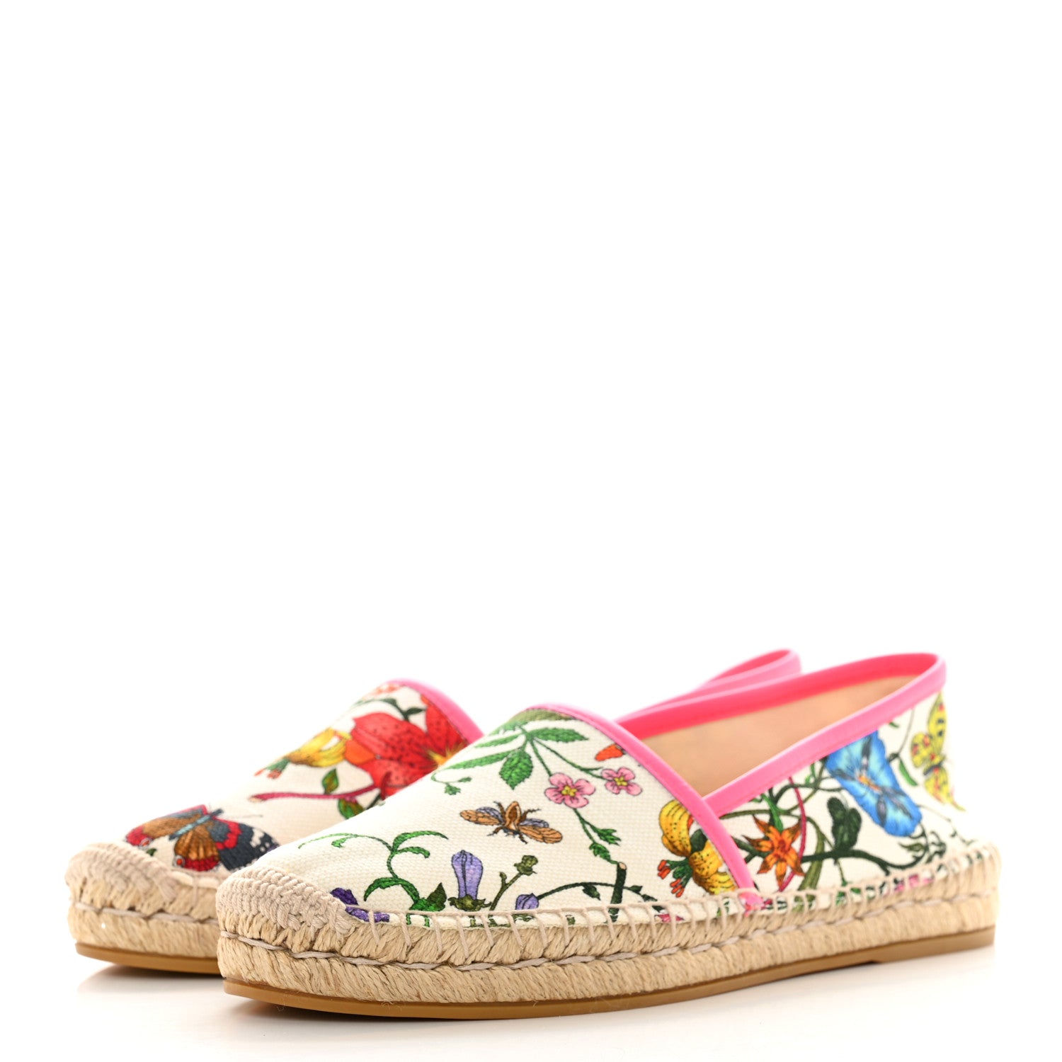 Gucci Canvas Flora Print Espadrilles 38.5 White Multicolor Fuxia 3 of 8