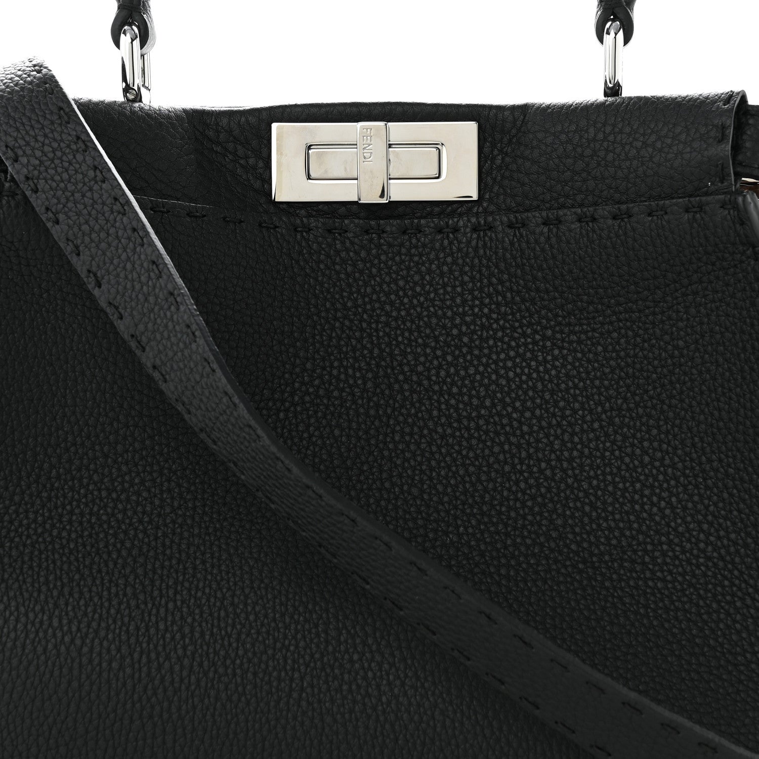 Fendi Cuoio Romano Selleria Bi-Color Medium Peekaboo Iconic Satchel Black Mou 8 of 10