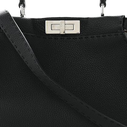 Fendi Cuoio Romano Selleria Bi-Color Medium Peekaboo Iconic Satchel Black Mou 8 of 10