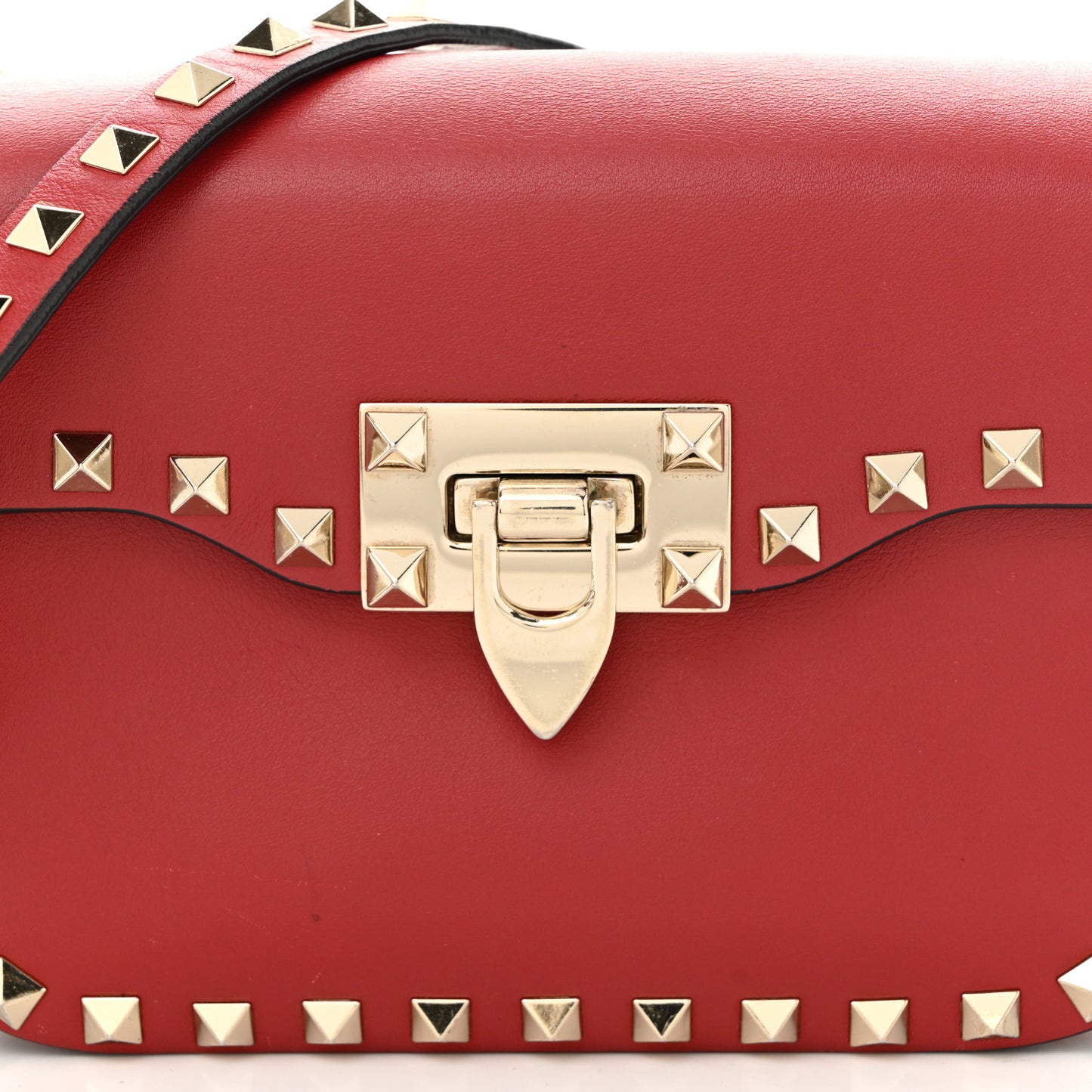 Vitello Small Rockstud Flap Saddle Bag Red