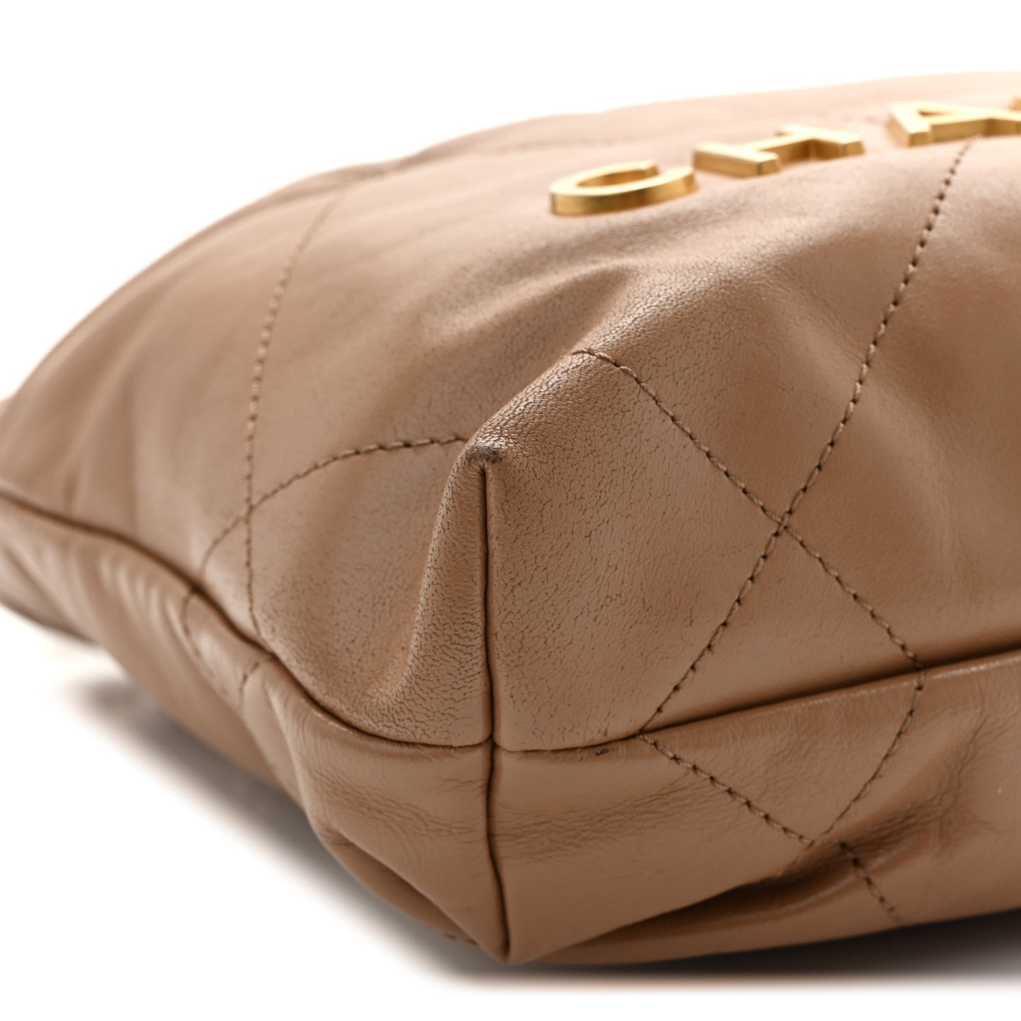 Shiny Calfskin Quilted Mini Chanel 22 Dark Beige