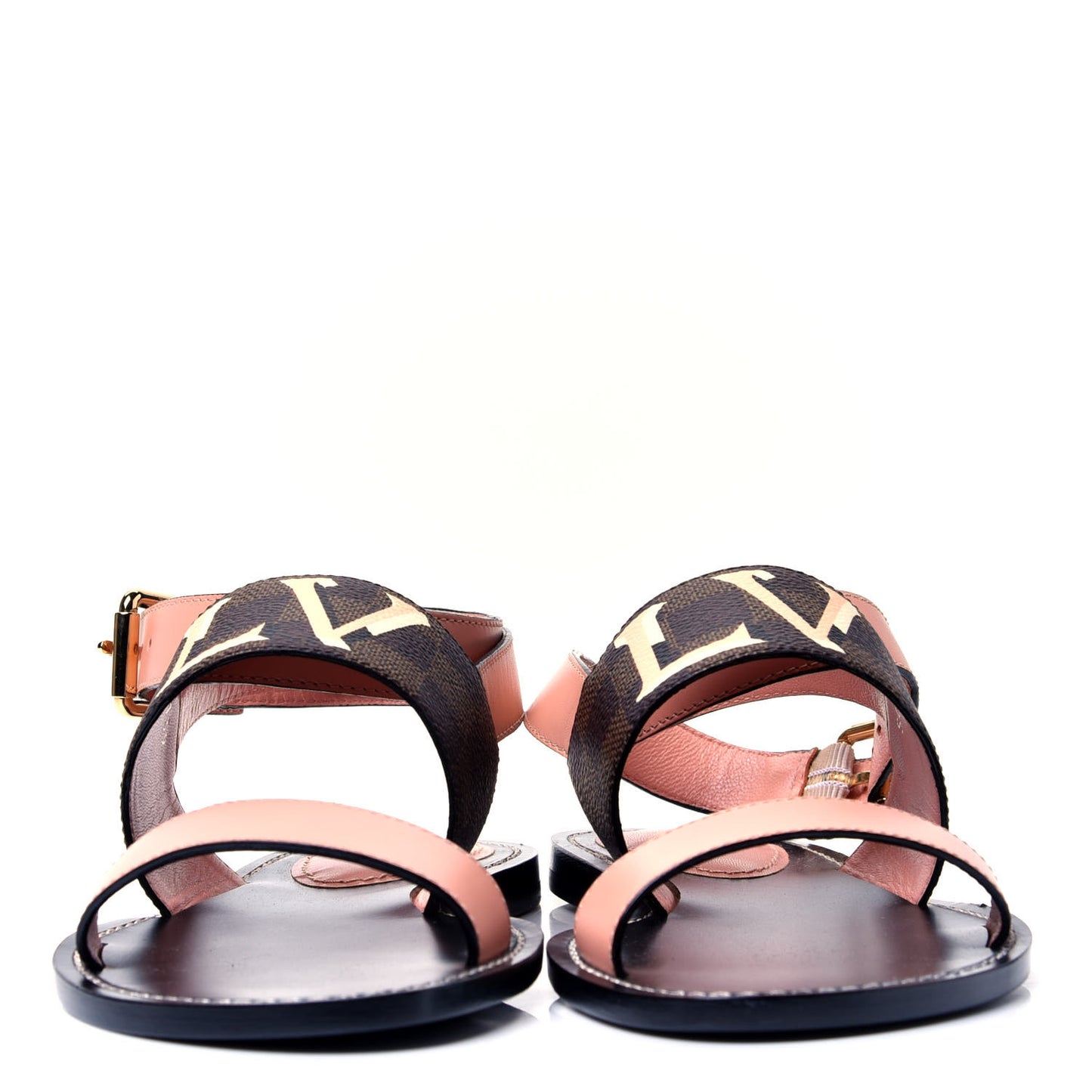 Calfskin Damier Ebene Passenger Flat Sandals 37.5 Venus Pink