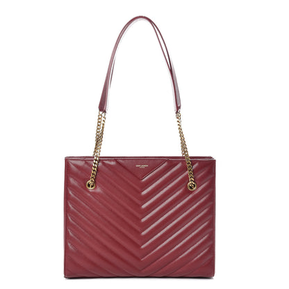 Saint Laurent Grain de Poudre Matelasse Chevron Medium Tribeca Shopping Bag Garnet 1 of 11