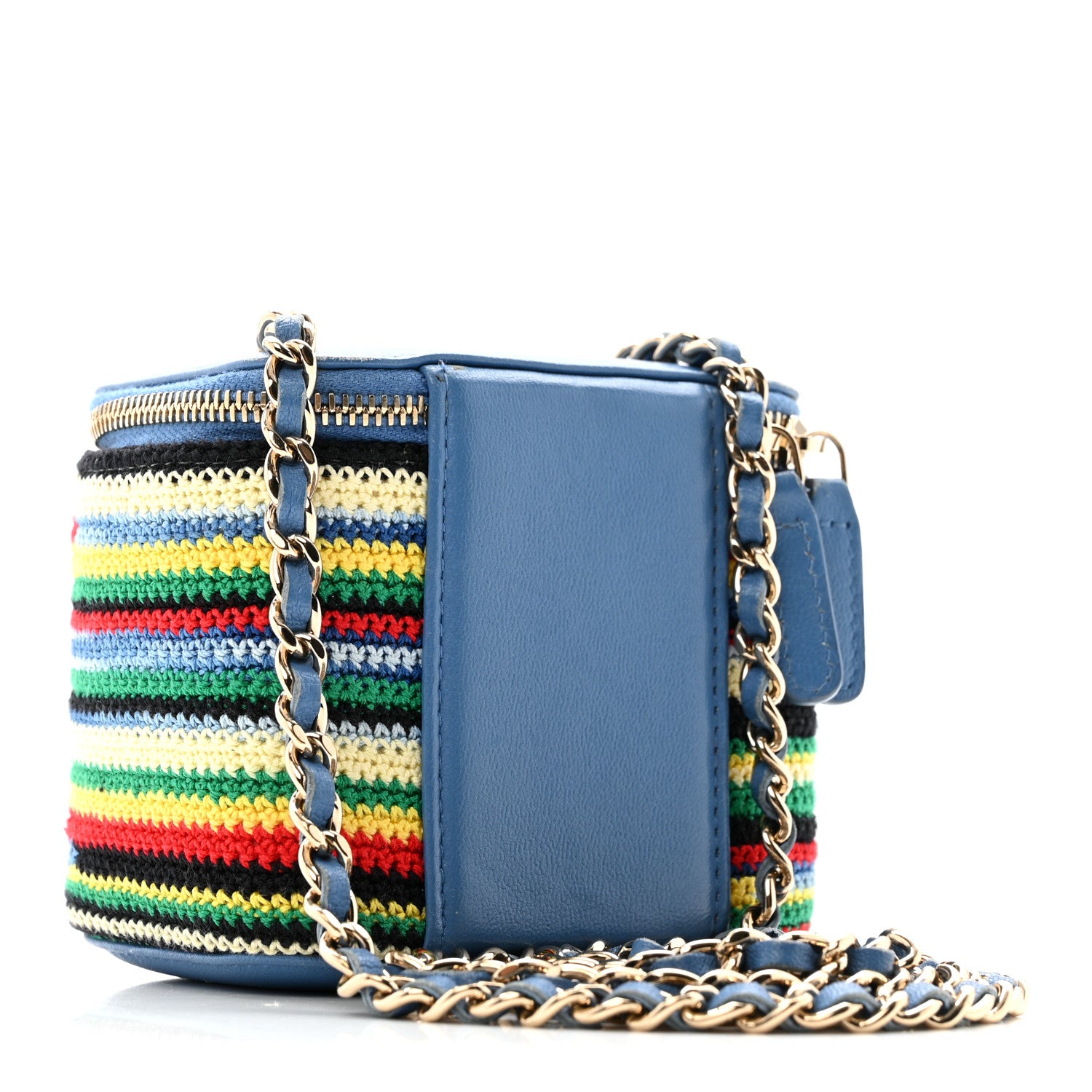 Chanel Lambskin Crochet Mini Vanity Case With Chain Blue