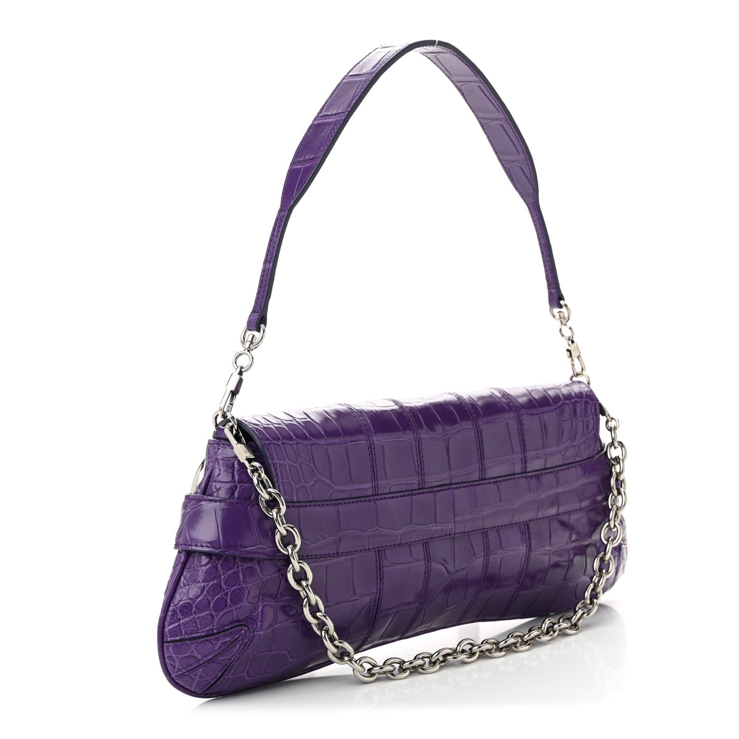 Gucci Alligator Embossed Medium Maxi Horsebit Chain Shoulder Bag Purple 3 of 12