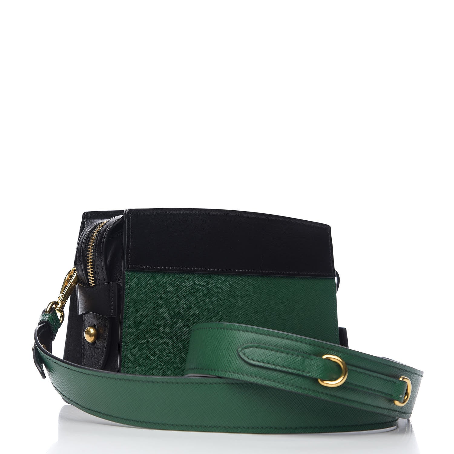 Prada Saffiano City Calfskin Esplanade Crossbody Bag Biliardo Black 2 of 8