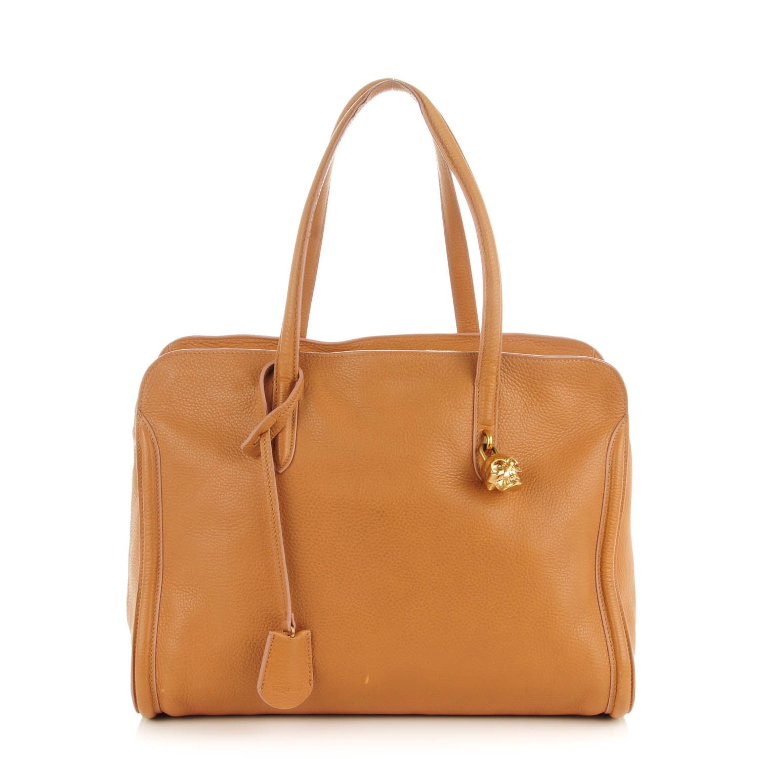 Alexander McQueen Pebbled Calfskin Large Skull Padlock Zip Around Tote Burnt Camel 1 of 9