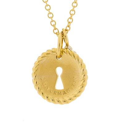 David Yurman 18K Yellow Gold Diamond Lock and Key Necklace 3 of 5