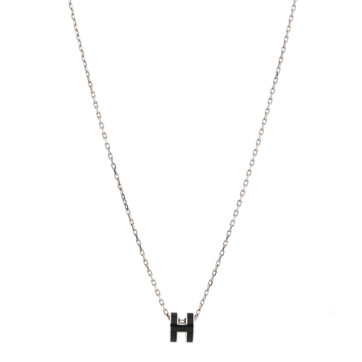 Hermes Lacquered Palladium Mini Pop H Pendant Necklace Black 1 of 7