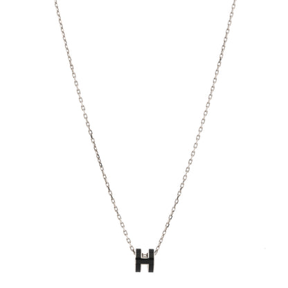 Hermes Lacquered Palladium Mini Pop H Pendant Necklace Black 1 of 7