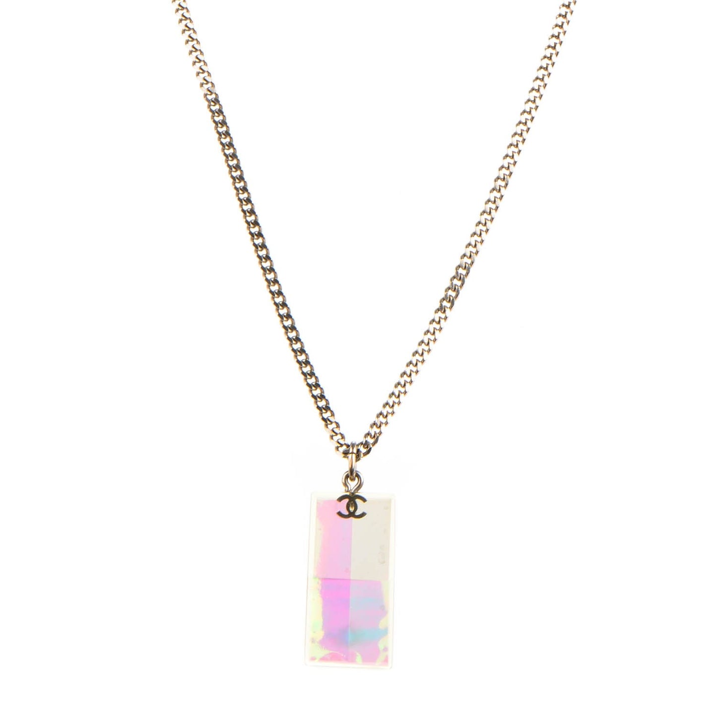 Iridescent Disco Pendant Necklace Silver