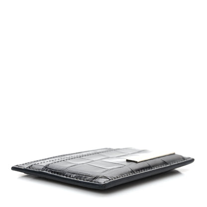 Balenciaga Shiny Calfskin Crocodile Embossed Logo Plate Card Case Black 4 of 7