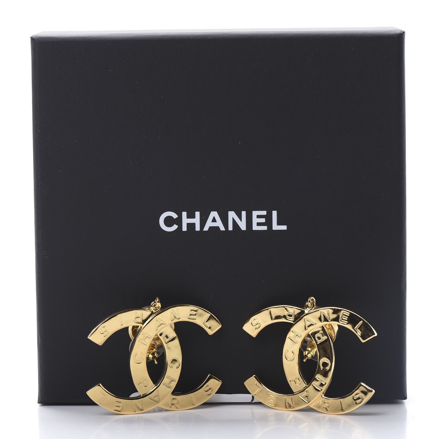Chanel Metal Large Paris Button Earrings Gold 5 of 5