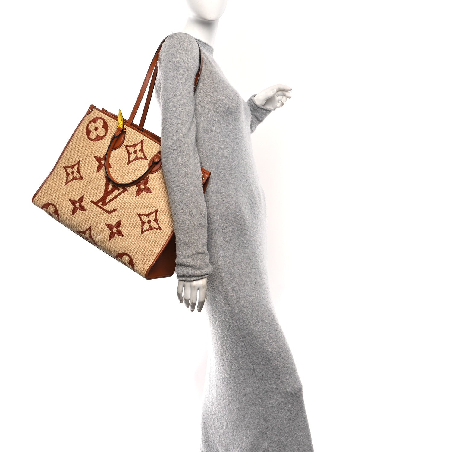 Louis Vuitton Raffia Calfskin Monogram Giant Onthego GM Tan 2 of 9