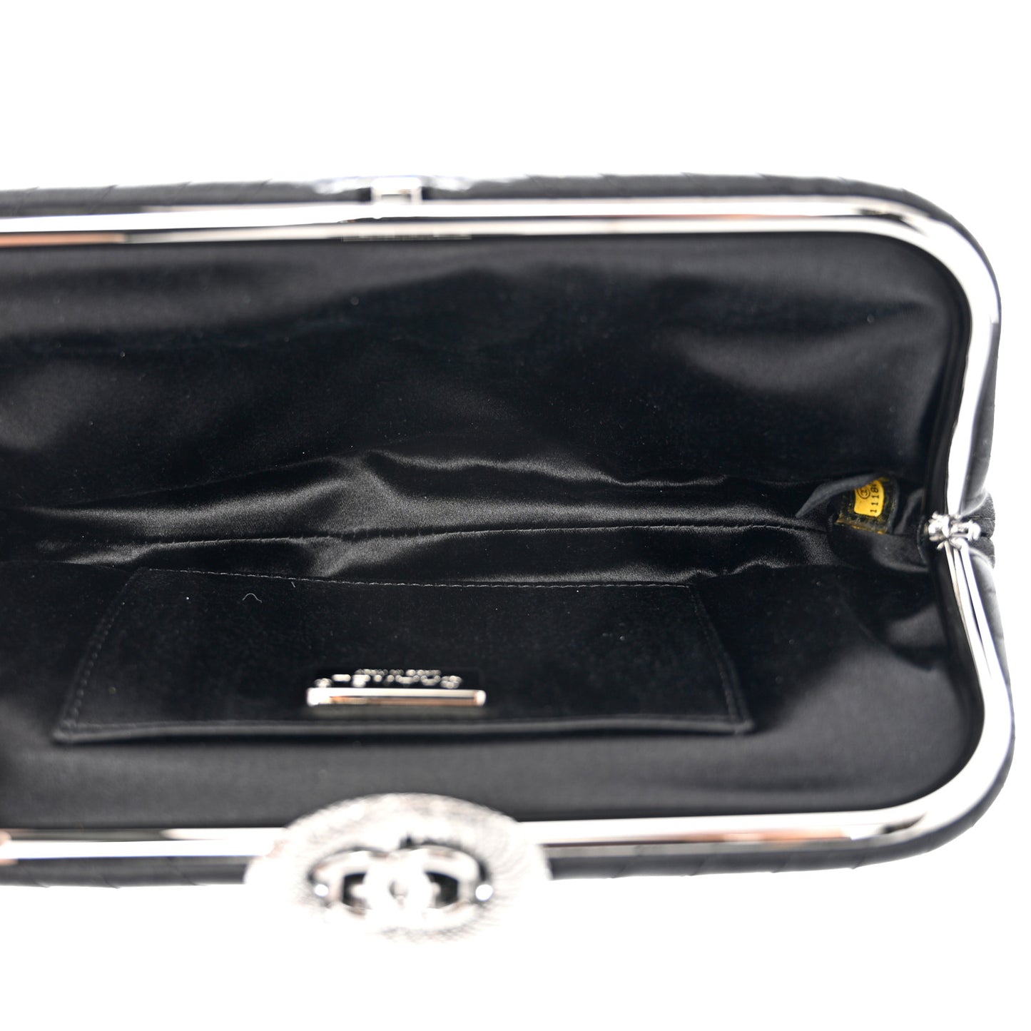 Satin Chevron Quilted Clutch Black