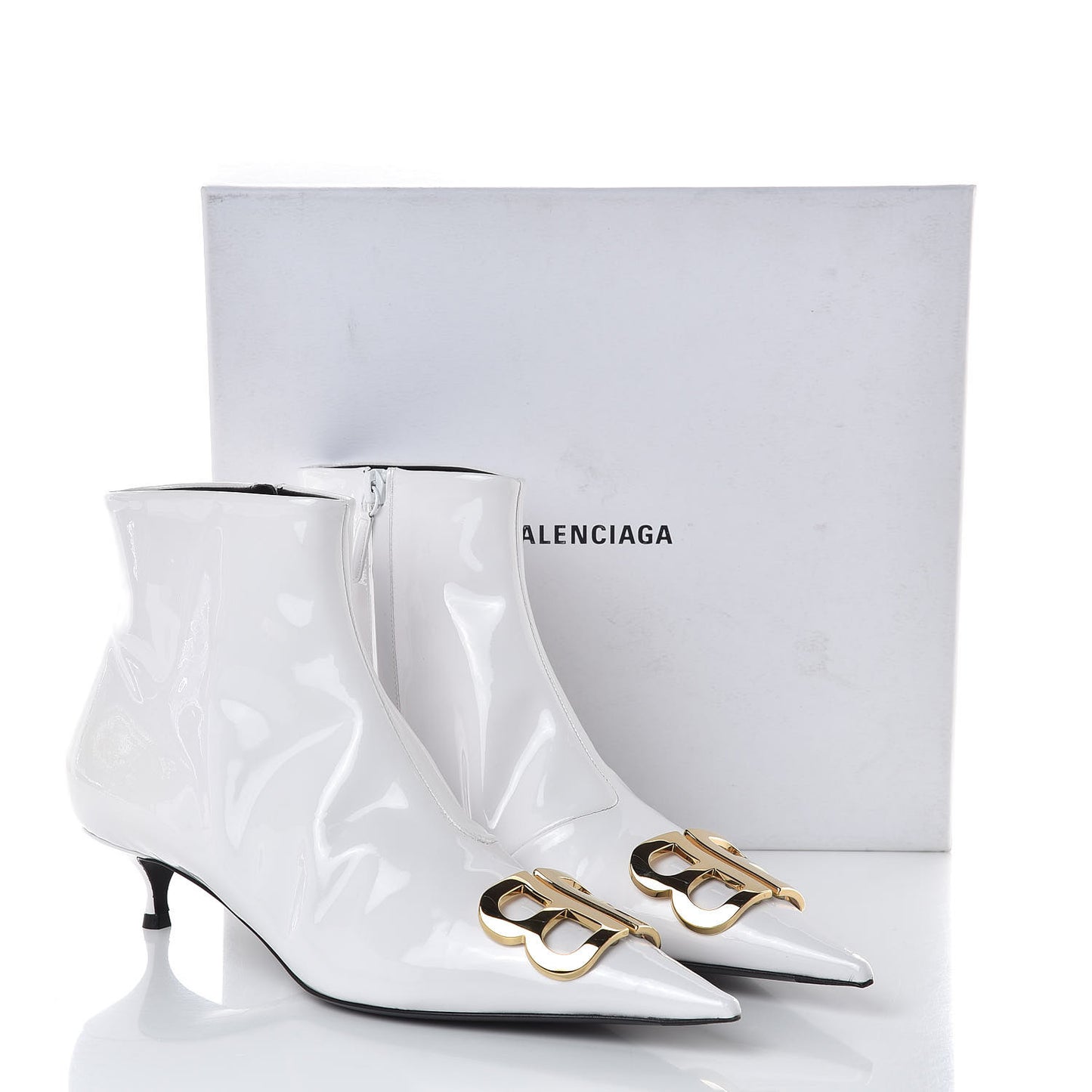 Patent BB Pointy Toe Ankle Booties 40 Optical White