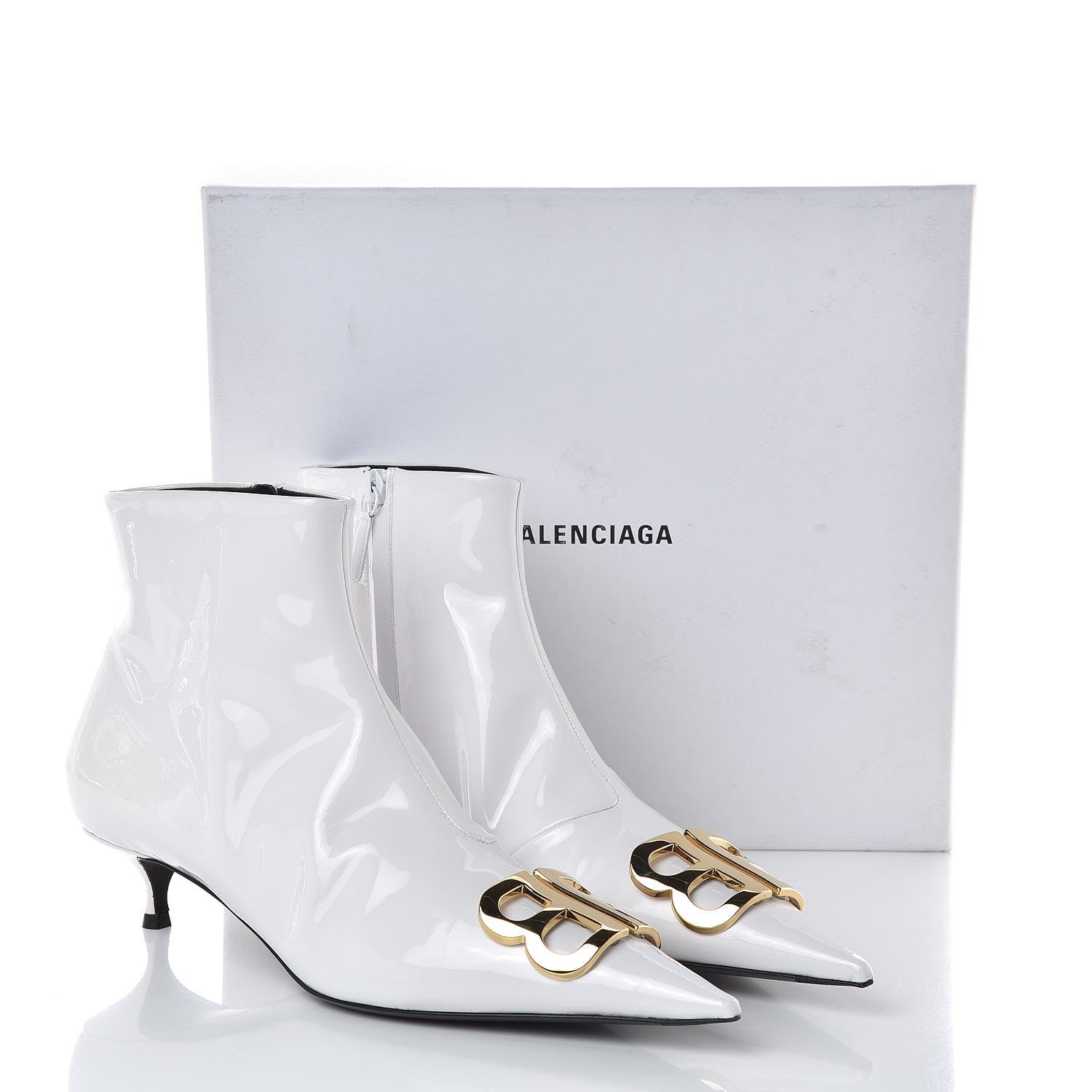 Balenciaga Patent BB Pointy Toe Ankle Booties 40 Optical White 10 of 10