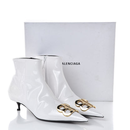 Balenciaga Patent BB Pointy Toe Ankle Booties 40 Optical White 10 of 10