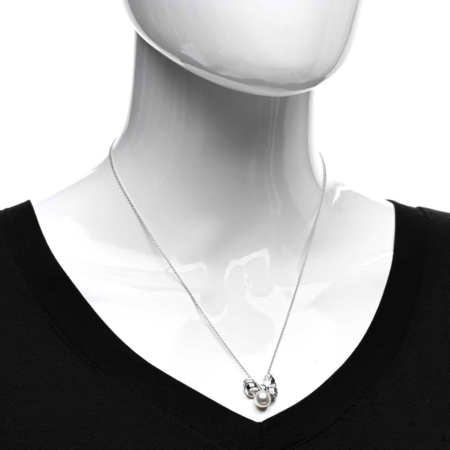 Mikimoto 18K White Gold Diamond Akoya Pearl Jeux de Rubans Pendant Necklace 2 of 5