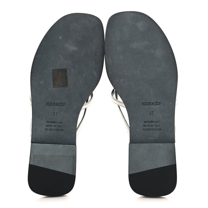 Hermes Metallic Goatskin Miss Sandals 37 Gris Argente 6 of 9