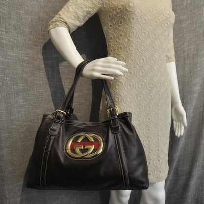 Gucci Leather Britt Tote Dark Brown 2 of 8