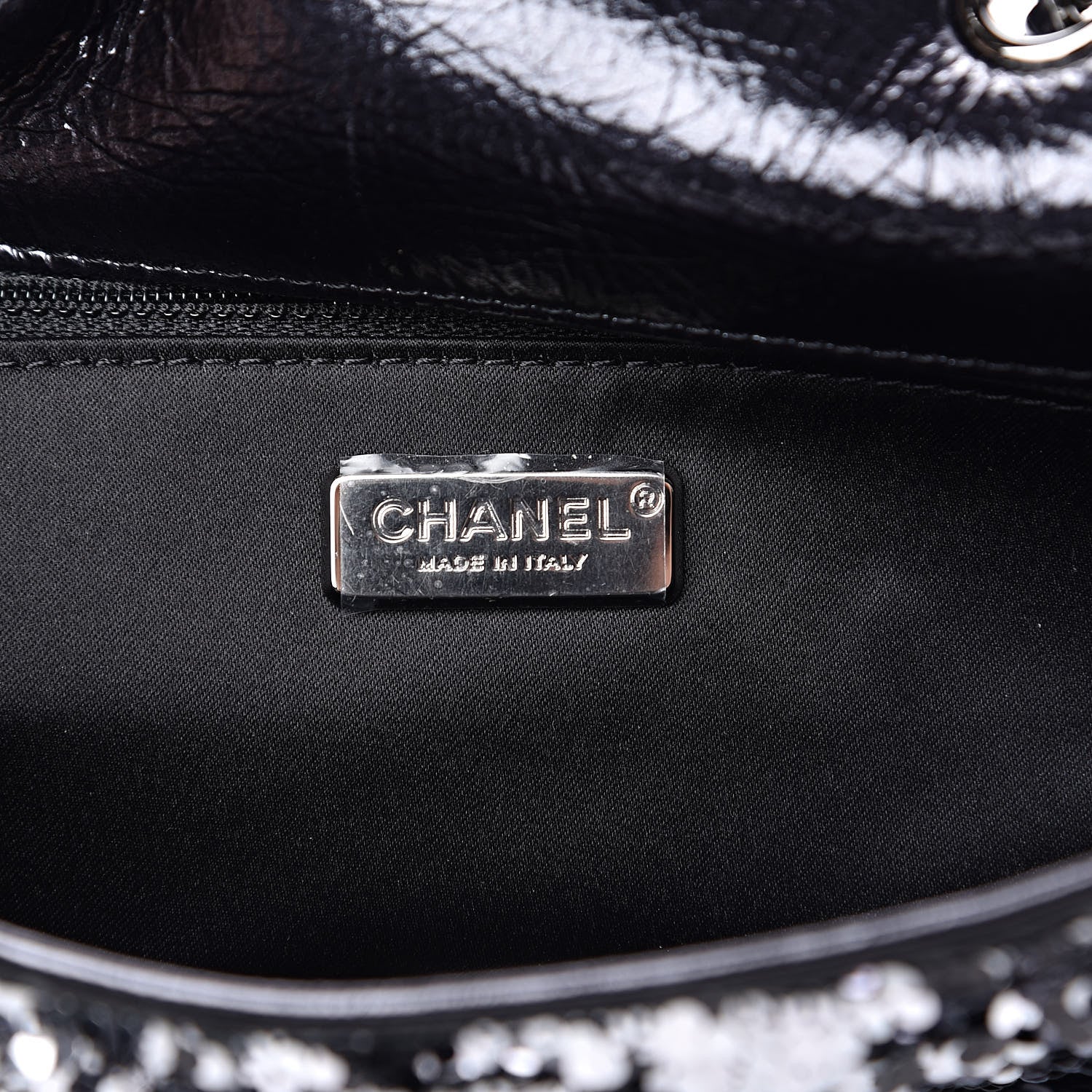 Chanel Sequin Mini Rectangular Single Flap Black Silver 6 of 10