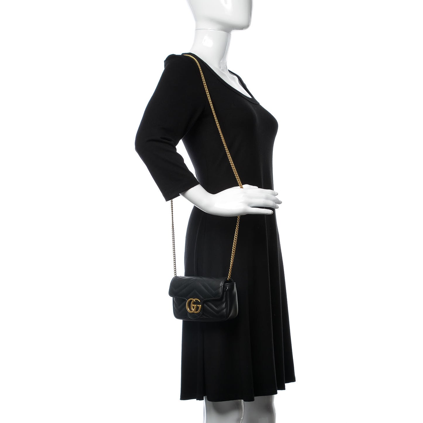 Calfskin Matelasse Super Mini GG Marmont Shoulder Bag Black