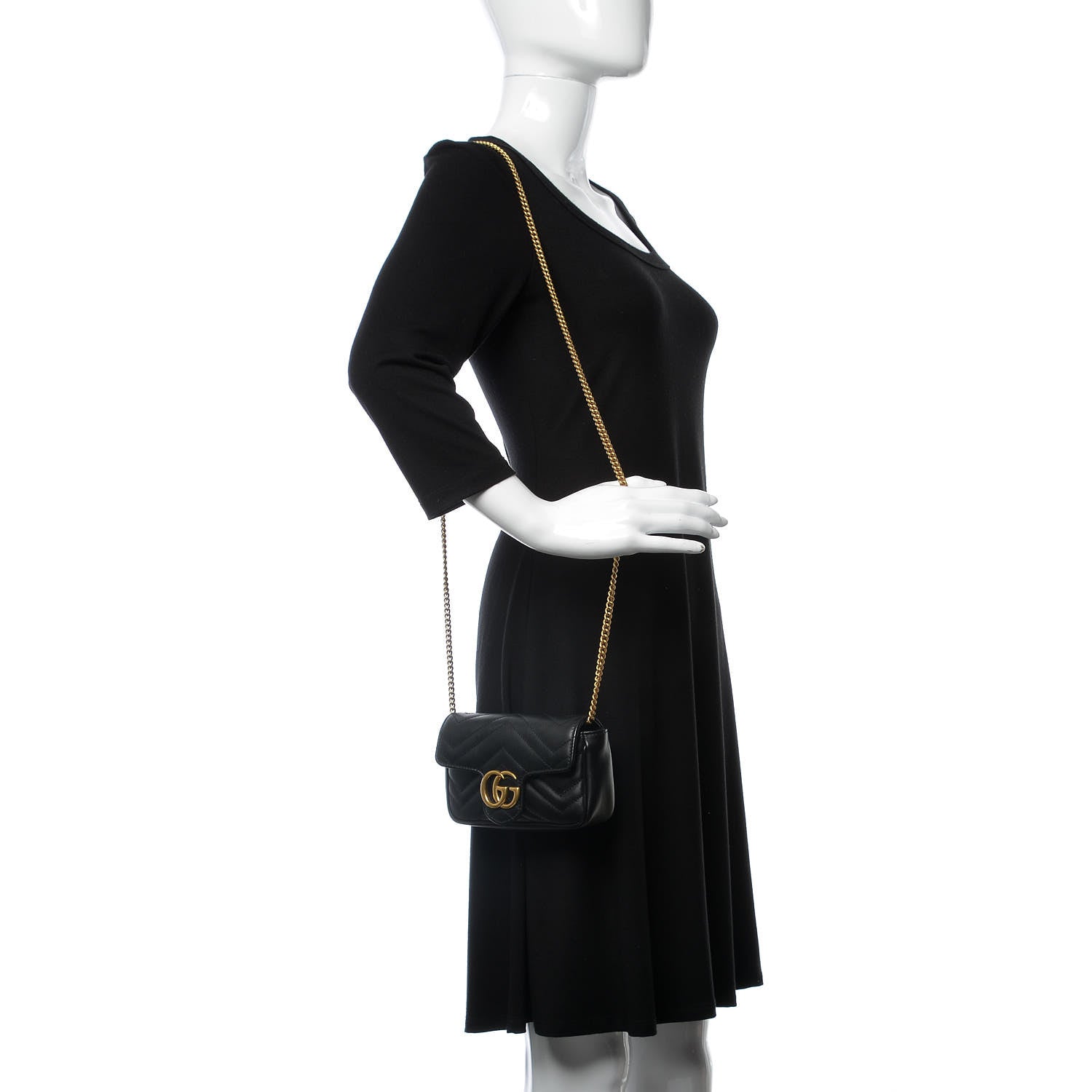 Gucci Calfskin Matelasse Super Mini GG Marmont Shoulder Bag Black 2 of 8