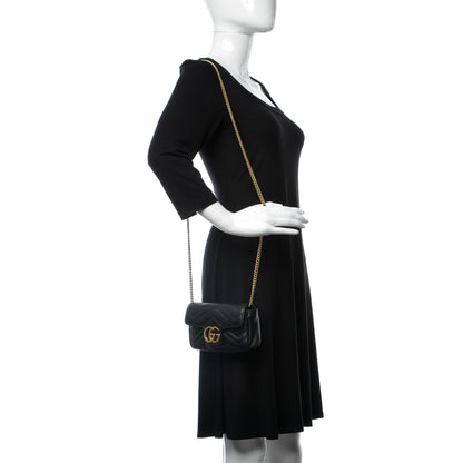 Gucci Calfskin Matelasse Super Mini GG Marmont Shoulder Bag Black 2 of 8