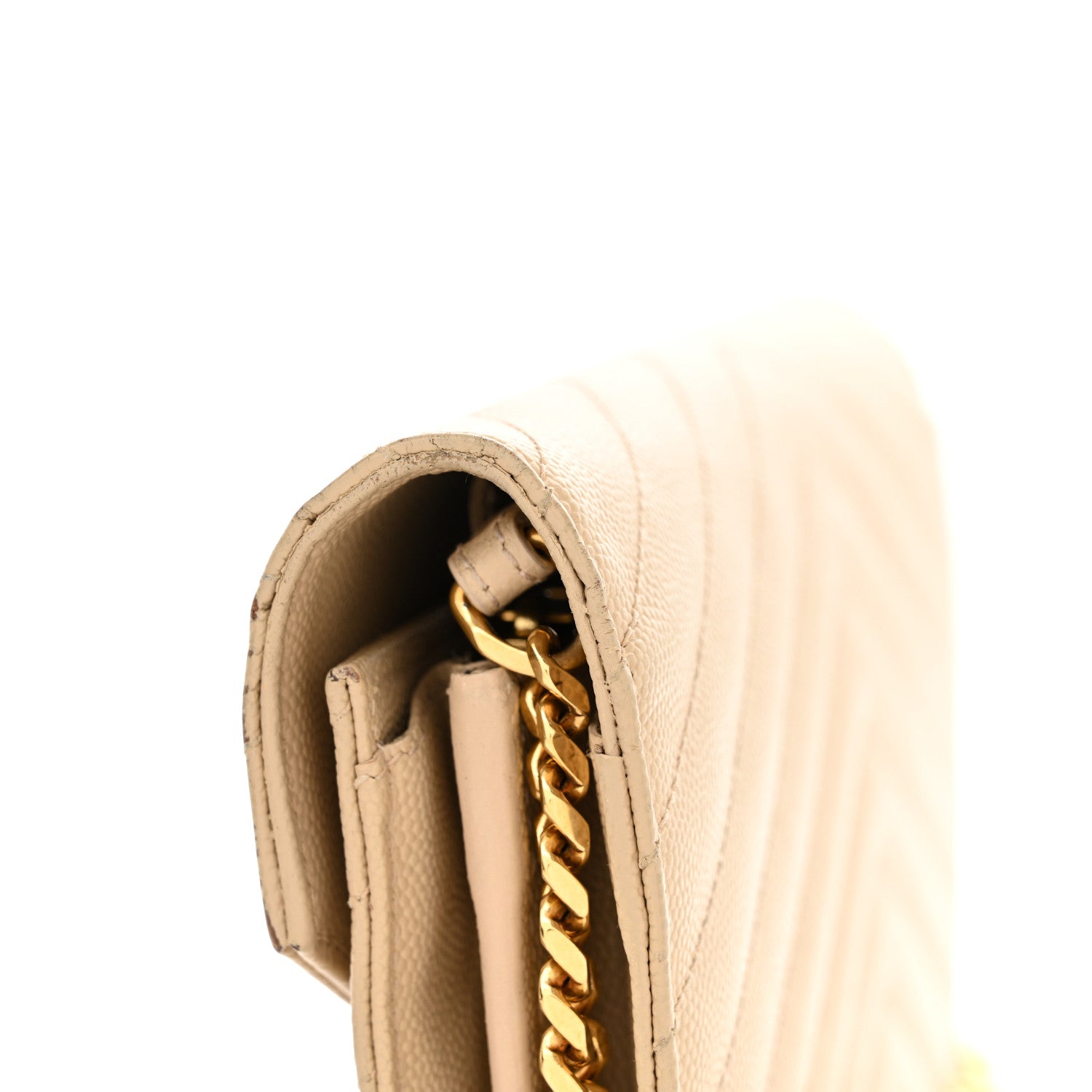 Saint Laurent Grain De Poudre Matelasse Chevron Monogram Chain Wallet Deep Beige 18 of 20