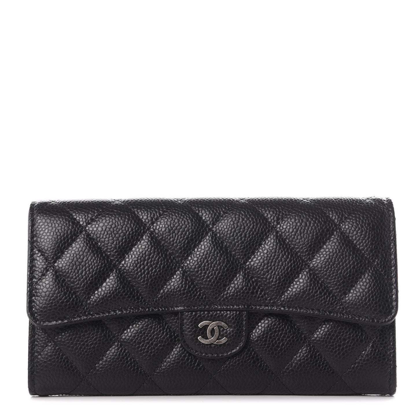Caviar Quilted Large Flap Gusset Wallet Black