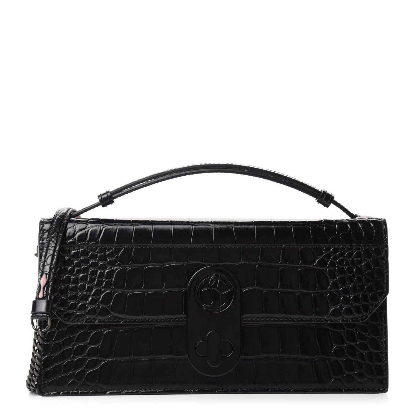 Calfskin Alligator Embossed Elisa Baguette Black
