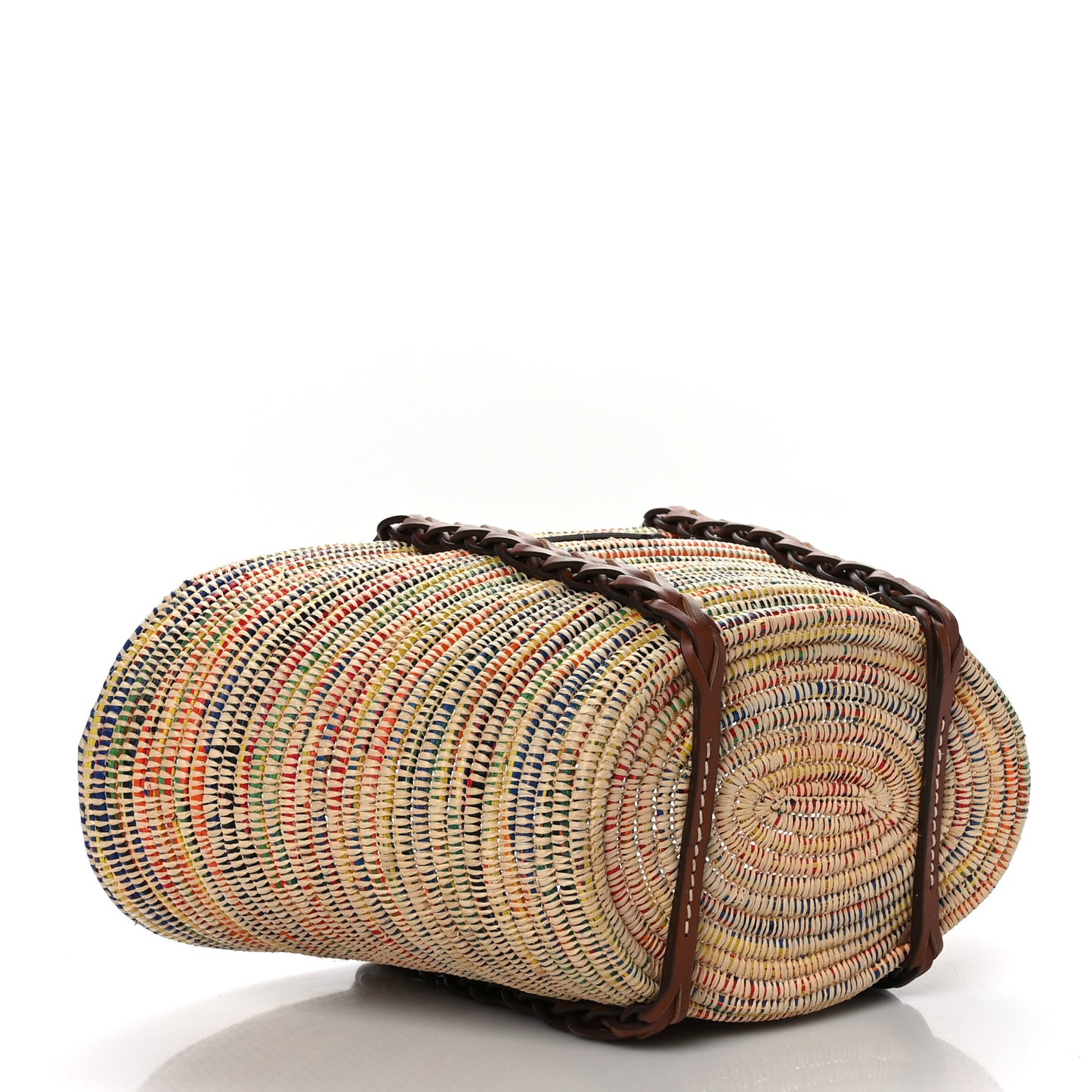 Paglia Vitello Woven Braided Basket Tote Multicolor Cognac