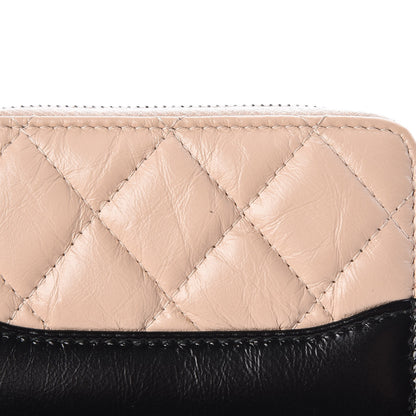 Chanel Aged Calfskin Quilted Gabrielle Zip Around Coin Purse Wallet Beige Black 9 of 15
